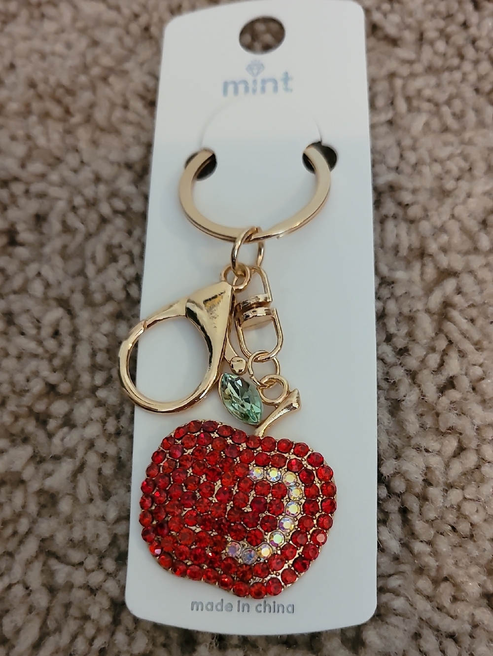 Mint Apple Key Chain And Bag Charm with Gold Hardware NWT